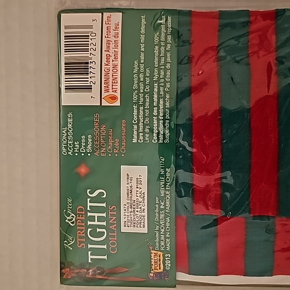 Forum Novelties Child Size Red & Green Striped Tights 8-10 Med - Picture 3 of 4